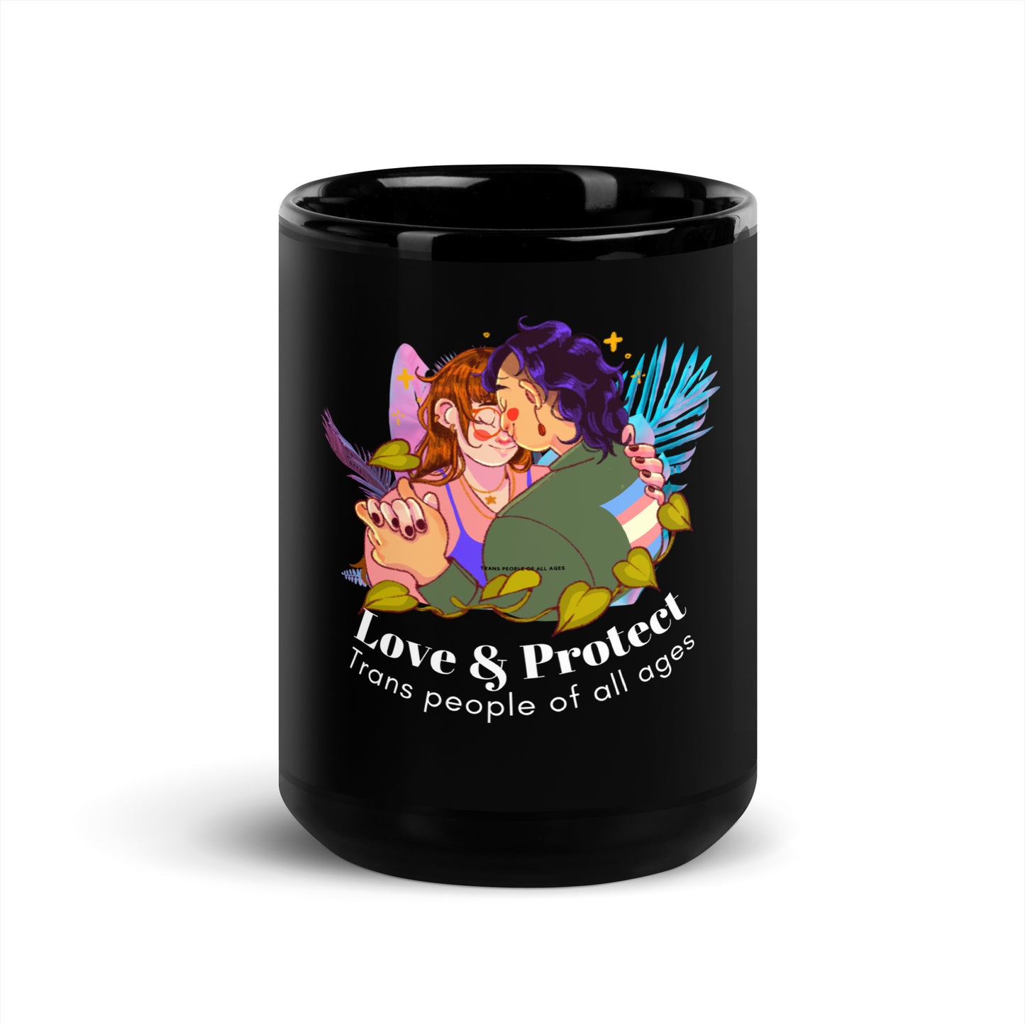 'Love and Protect Trans People' Black Glossy Mug