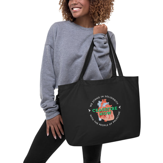 'Ceasefire Now' XL 100% Organic Tote Bag Love & Anger Clothing and Kitsch