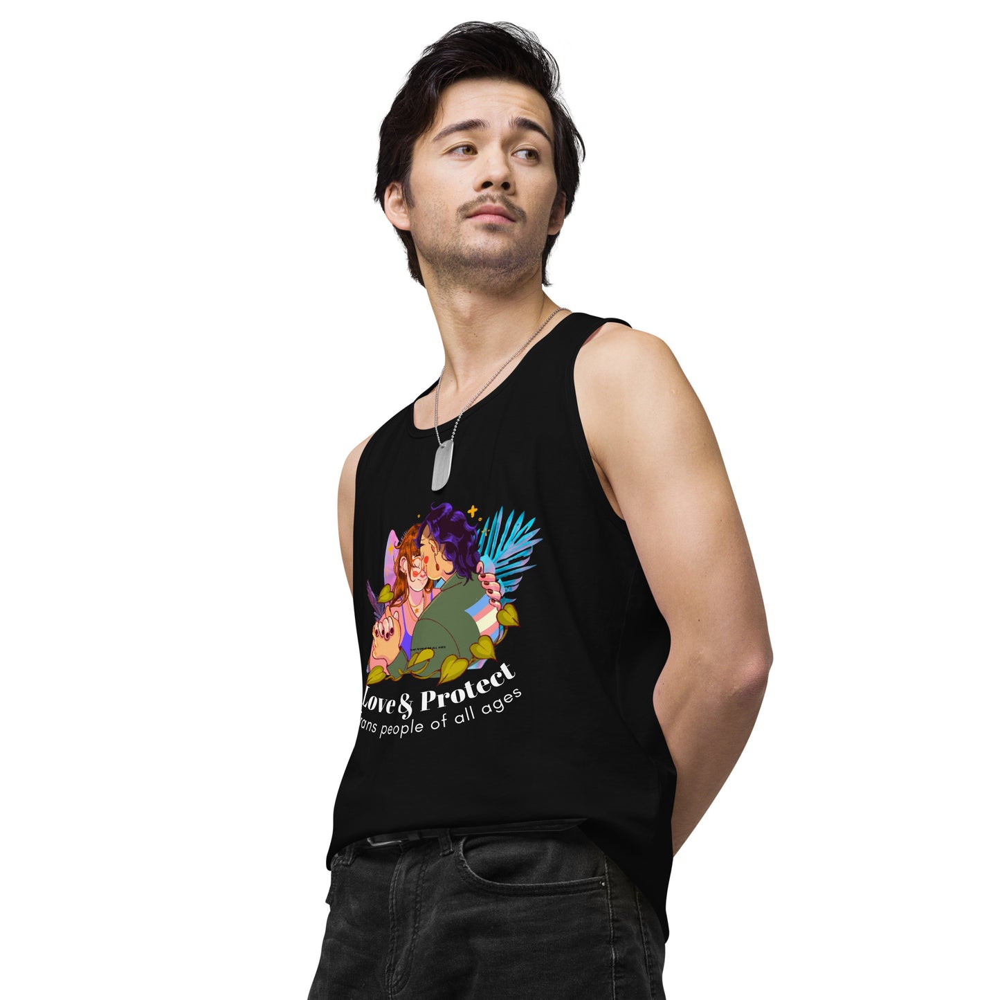 "Loe & Protect Trans People" Premium unisex tank top Love & Anger Clothing and Kitsch