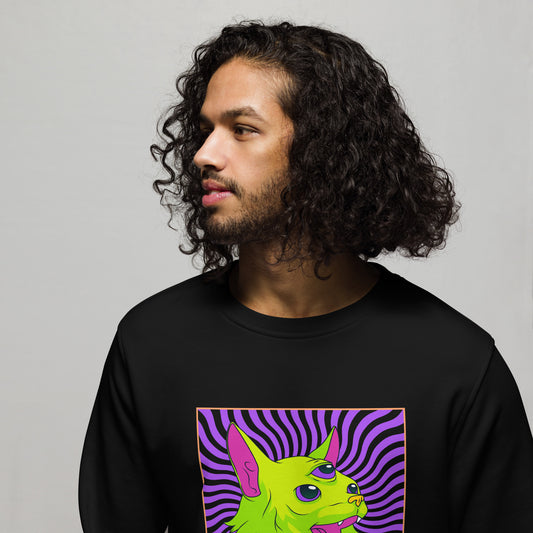 'Psychedelic Freakout Cat' Unisex Organic Sweatshirt