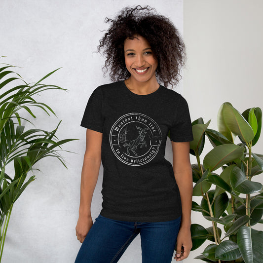 'Wouldst Thou Like to Live Deliciously? Unisex Softstyle T-Shirt Love & Anger - Clothing and Kitsch